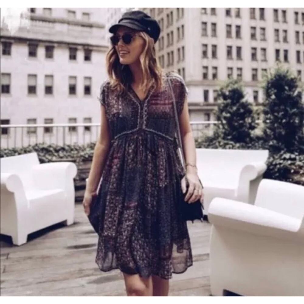 RANNA GILL  ANTHROPOLOGIE‎ Red Wine Floral Sleeveless Oversized Dress/Slip